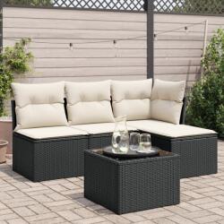 vidaXL 5 részes fekete polyrattan kerti kanapészett párnákkal (3217506)