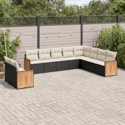 vidaXL 10 részes fekete polyrattan kerti ülőgarnitúra párnákkal (3227792)