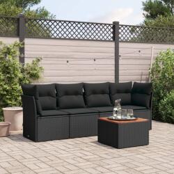 vidaXL 5 részes fekete polyrattan kerti kanapészett párnákkal (3223472)