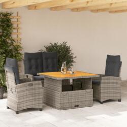 vidaXL 4 részes szürke polyrattan kerti étkezőszett párnával (3277404)
