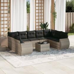 vidaXL 10 részes világosszürke polyrattan kerti ülőgarnitúra párnákkal (3254149)