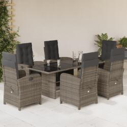 vidaXL 7 részes szürke polyrattan kerti étkezőgarnitúra párnával (3212492)