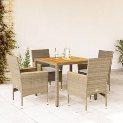vidaXL 5 részes bézs polyrattan/akácfa kerti étkezőgarnitúra párnákkal (3278640)