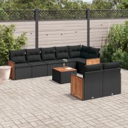 vidaXL 9 részes fekete polyrattan kerti ülőgarnitúra párnákkal (3227833)