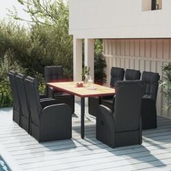 vidaXL 9 részes fekete polyrattan kerti étkezőgarnitúra párnákkal (3157605)