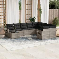 vidaXL 10 részes világosszürke polyrattan kerti ülőgarnitúra párnákkal (3220661)