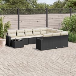 vidaXL 11 részes fekete polyrattan kerti ülőgarnitúra párnákkal (3219516)