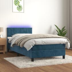 vidaXL sötétkék bársony rugós és LED-es ágy matraccal 90x200 cm (3134385)