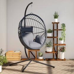 vidaXL szürke rattan és acél függő kagylószék állvánnyal (4007407) - vidaxl