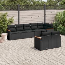 vidaXL 8 részes fekete polyrattan kerti ülőgarnitúra párnákkal (3226146)
