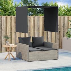 vidaXL világosszürke polyrattan dupla napozóágy tetővel és függönnyel (4002760) - vidaxl