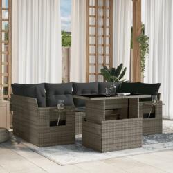 vidaXL 7 részes szürke polyrattan kerti ülőgarnitúra párnákkal (3267760)