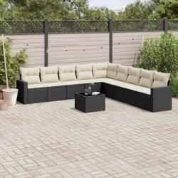vidaXL 10 részes fekete polyrattan kerti ülőgarnitúra párnákkal (3219086)