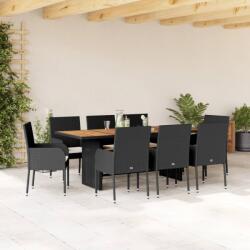 vidaXL 9 részes fekete polyrattan kerti étkezőgarnitúra párnákkal (3213511)