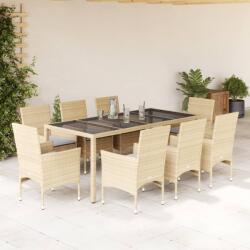 vidaXL 9 részes bézs polyrattan/üveg kerti étkezőgarnitúra párnákkal (3278566)