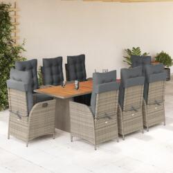 vidaXL 9 részes szürke polyrattan kerti étkezőgarnitúra párnával (3213371)
