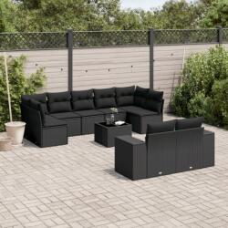 vidaXL 10 részes fekete polyrattan kerti ülőgarnitúra párnákkal (3223024)