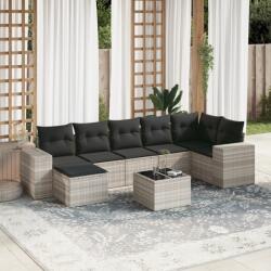 vidaXL 8 részes világosszürke polyrattan kerti ülőgarnitúra párnával (3255229)