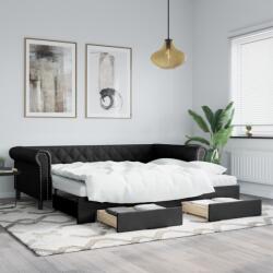 vidaXL fekete kihúzható műbőr heverő fiókkal 90 x 200 cm (3197735)