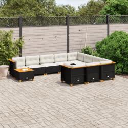 vidaXL 11 részes fekete polyrattan kerti ülőgarnitúra párnákkal (3262055)