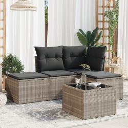 vidaXL 5 részes világosszürke polyrattan kerti ülőgarnitúra párnákkal (3217492)