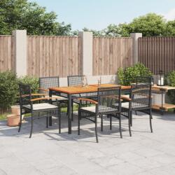 vidaXL 7 részes fekete polyrattan kerti étkezőgarnitúra párnával (3213563)