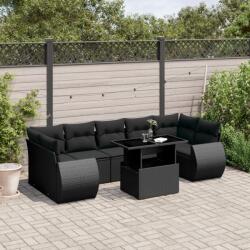 vidaXL 8 részes fekete polyrattan kerti ülőgarnitúra párnákkal (3268405)