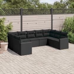 vidaXL 9 részes fekete polyrattan kerti ülőgarnitúra párnákkal (3219385)