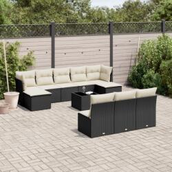 vidaXL 11 részes fekete polyrattan kerti ülőgarnitúra párnákkal (3218296)