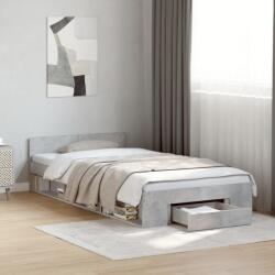 vidaXL betonszürke szerelt fa ágykeret fiókkal 75 x 190 cm (3280807)