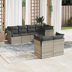 vidaXL 7 részes világosszürke polyrattan kerti ülőgarnitúra párnákkal (3249741)