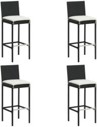vidaXL 4 db fekete polyrattan kerti bárszék párnával (313437)