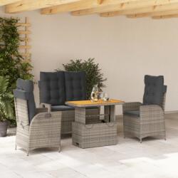 vidaXL 4 részes szürke polyrattan kerti étkezőszett párnával (3277467)
