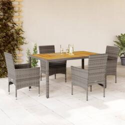 vidaXL 5részes szürke polyrattan/akácfa kerti étkezőgarnitúra párnával (3278677) - vidaxl