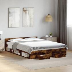 vidaXL füstös tölgy színű szerelt fa ágykeret fiókokkal 140 x 190 cm (3280766) - vidaxl
