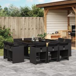 vidaXL 11 részes fekete polyrattan kerti étkezőgarnitúra párnákkal (3277974) - vidaxl