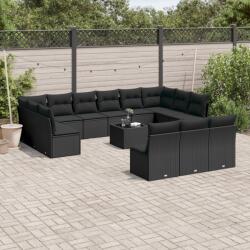 vidaXL 14 részes fekete polyrattan kerti ülőgarnitúra párnákkal (3218395)