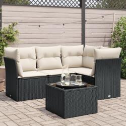vidaXL 5 részes fekete polyrattan kerti kanapészett párnákkal (3217586)