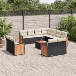 vidaXL 12 részes fekete polyrattan kerti ülőgarnitúra párnákkal (3228184) - vidaxl