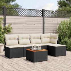 vidaXL 6 részes fekete polyrattan kerti ülőgarnitúra párnákkal (3223599)