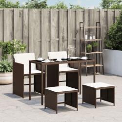 vidaXL 5 részes barna polyrattan kerti étkezőgarnitúra párnákkal (365082) - vidaxl