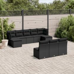 vidaXL 10 részes fekete polyrattan kerti ülőgarnitúra párnákkal (3250124)