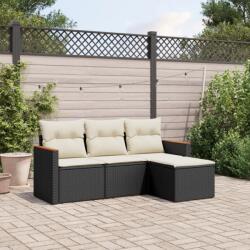 vidaXL 4 részes fekete polyrattan kerti ülőgarnitúra párnákkal (3258304)