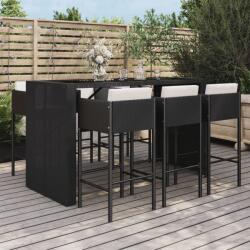 vidaXL 7 részes fekete polyrattan kerti bárszett párnákkal (3200664) - vidaxl