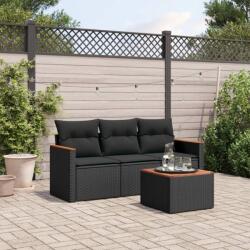 vidaXL 4 részes fekete polyrattan kerti ülőgarnitúra párnákkal (3225761)