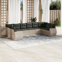 vidaXL 10 részes világosszürke polyrattan kerti ülőgarnitúra párnákkal (3254209) - vidaxl