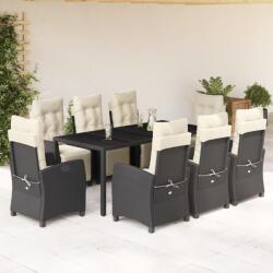 vidaXL 9 részes fekete polyrattan kerti étkezőgarnitúra párnákkal (3212887) - vidaxl