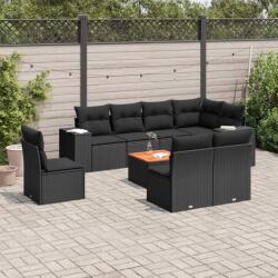 vidaXL 9 részes fekete polyrattan kerti ülőgarnitúra párnákkal (3257812) - vidaxl