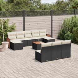 vidaXL 11 részes fekete polyrattan kerti ülőgarnitúra párnákkal (3228072)