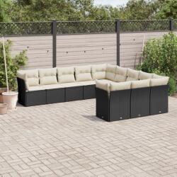vidaXL 11 részes fekete polyrattan kerti ülőgarnitúra párnákkal (3218406)